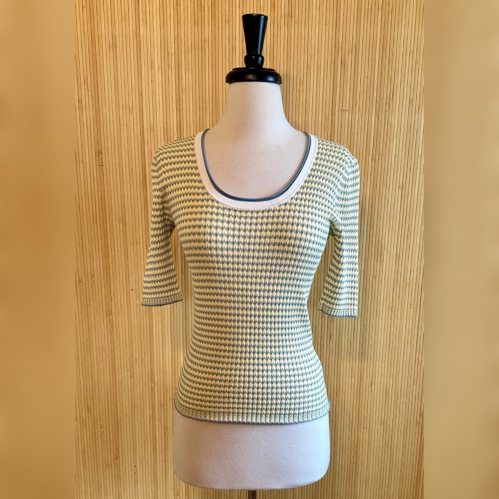 Veronica Beard Ribbed Zig-Zag Striped Short Sleeve Top